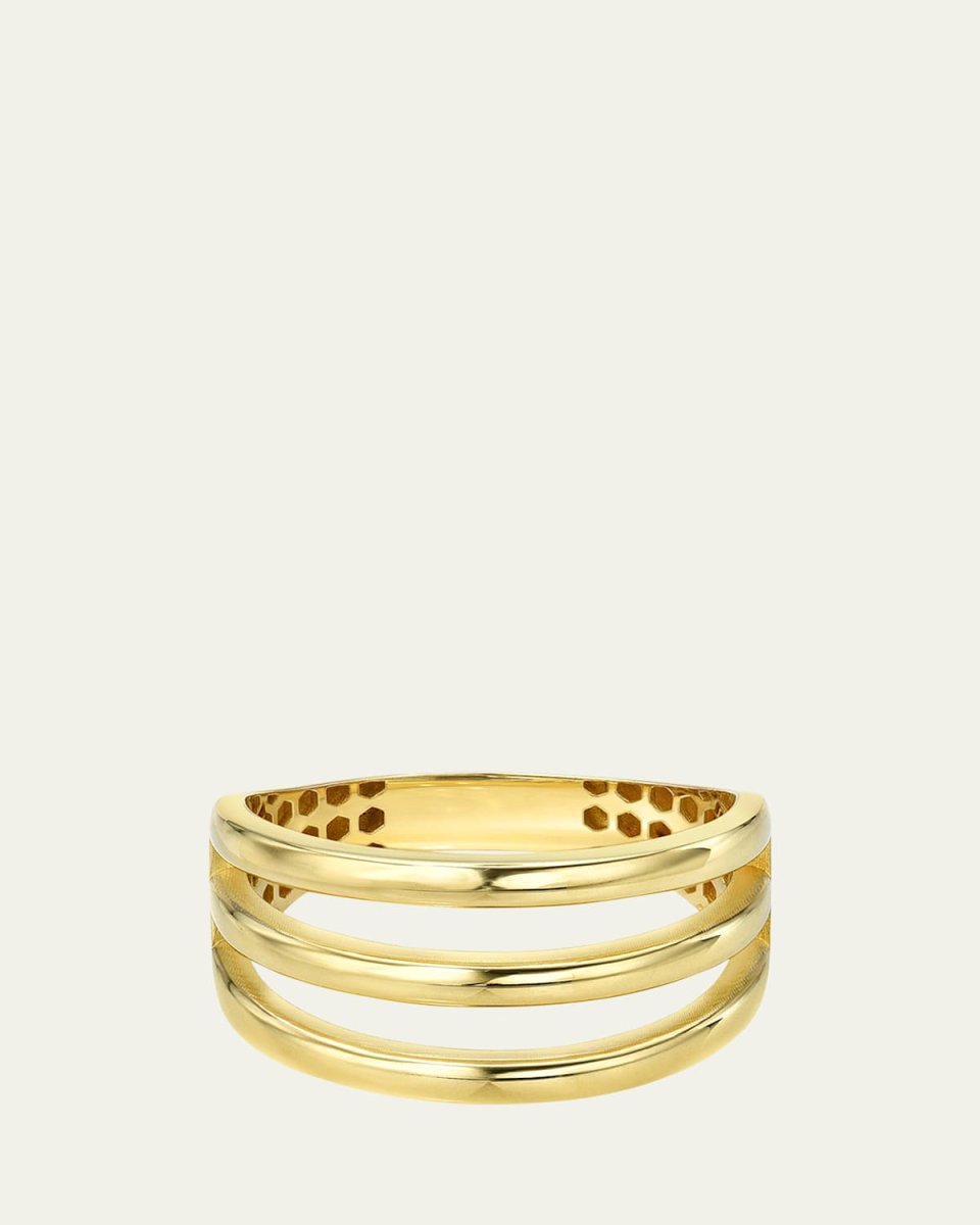 14K Yellow Gold Triple Row Ring, Size